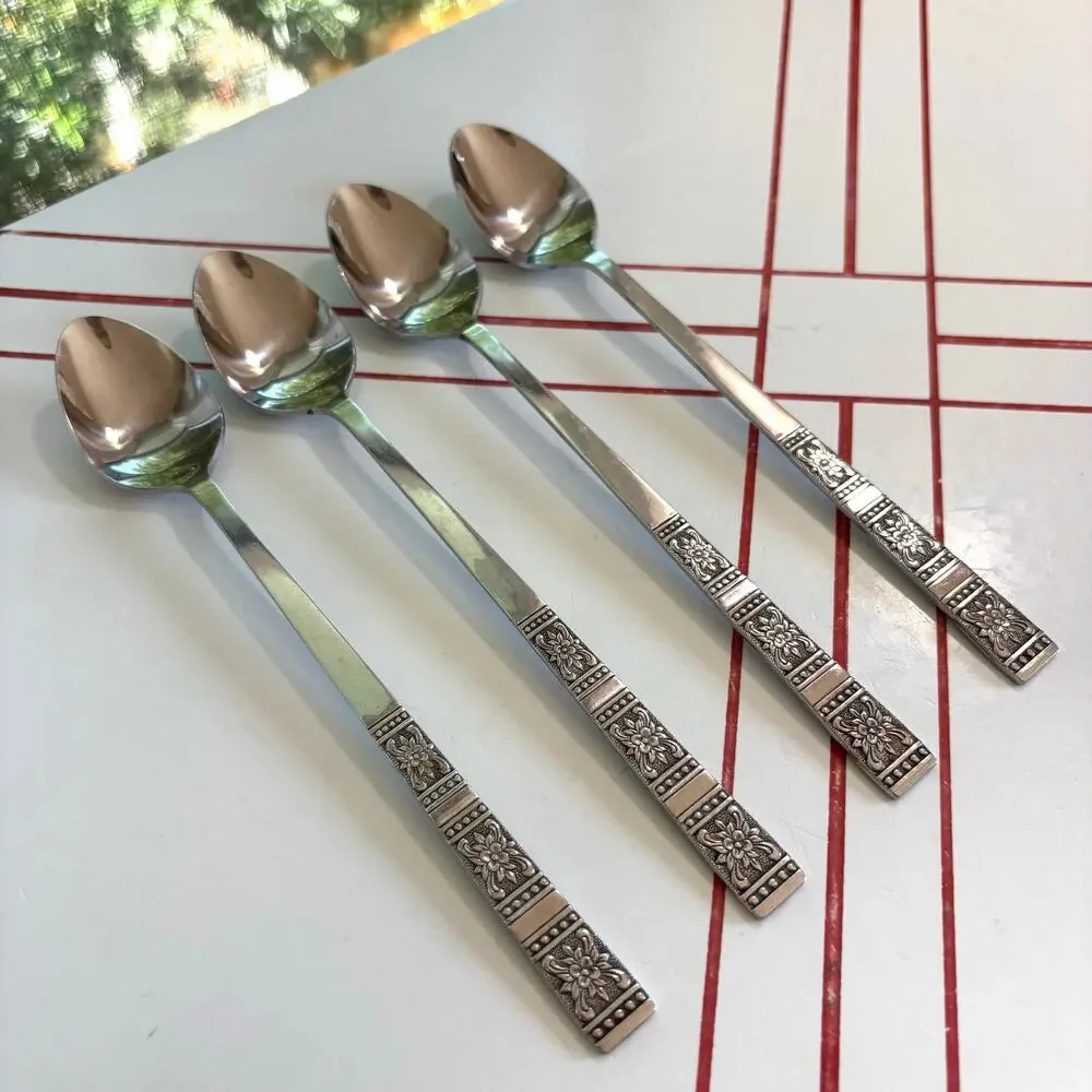 Vintage Tremont Iced Teaspoons Set of 4 MCM Floral Stainless Japan